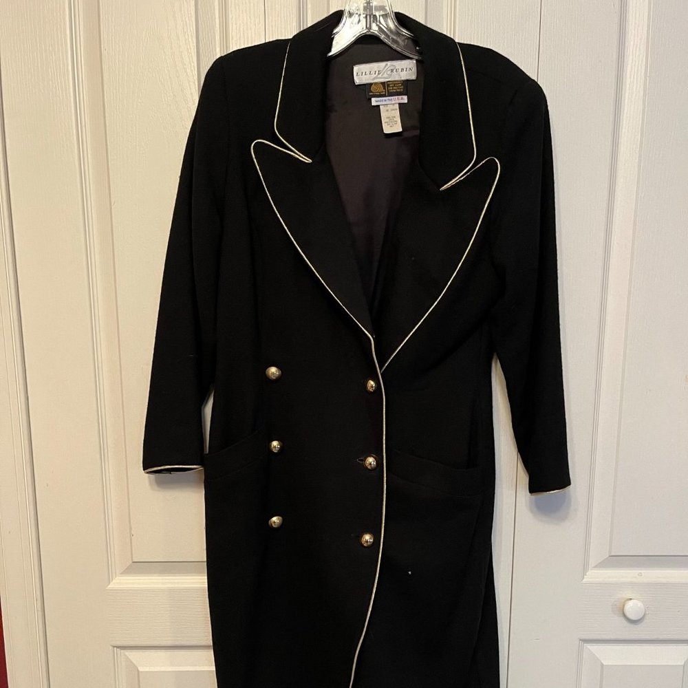 Lillie Rubin exclusive black and gold wool tuxedo coat dress
